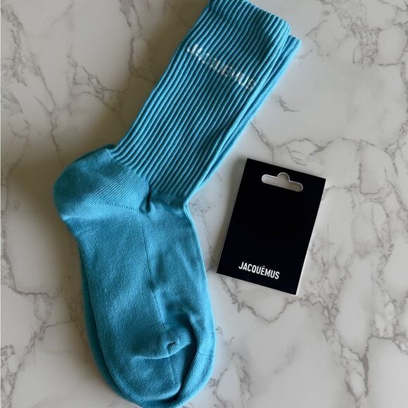 ⭕️ JACQUEMUS Logo Knit Socks Turquoise 39 Large Designer - Picture 6 of 6